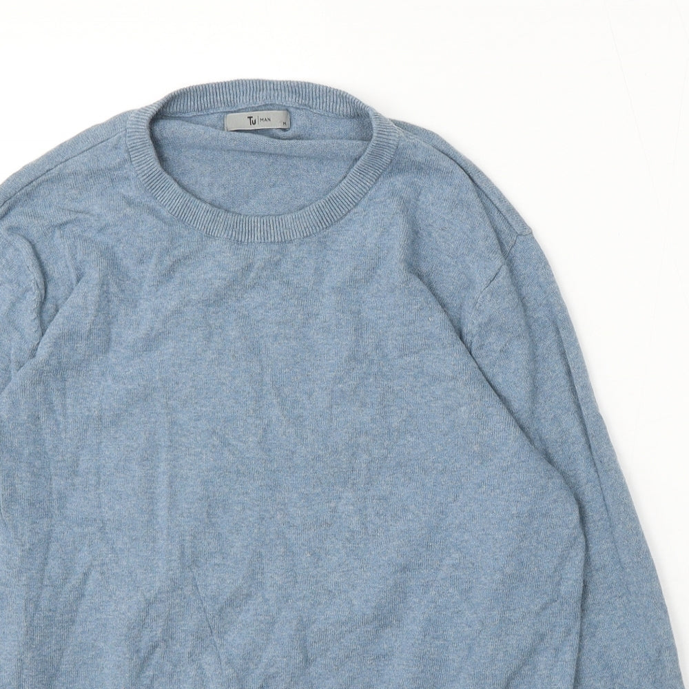 TU Mens Blue Round Neck  Cotton Pullover Jumper Size M