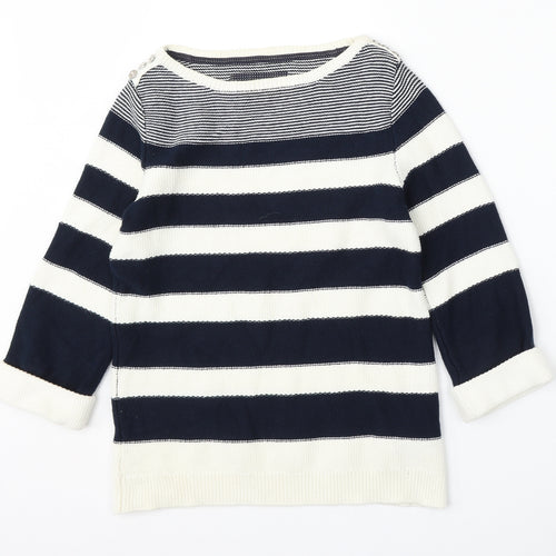 Debenhams Womens Multicoloured Round Neck Striped Cotton Pullover Jumper Size 10