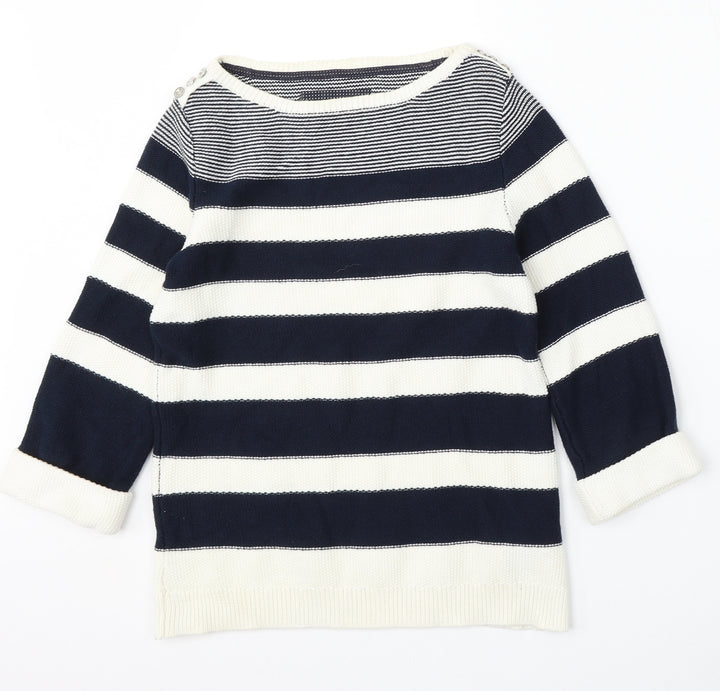 Debenhams Womens Multicoloured Round Neck Striped Cotton Pullover Jumper Size 10
