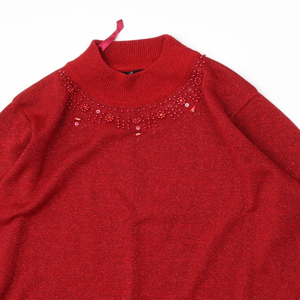 Bonmarché Womens Red Mock Neck  Acrylic Pullover Jumper Size M