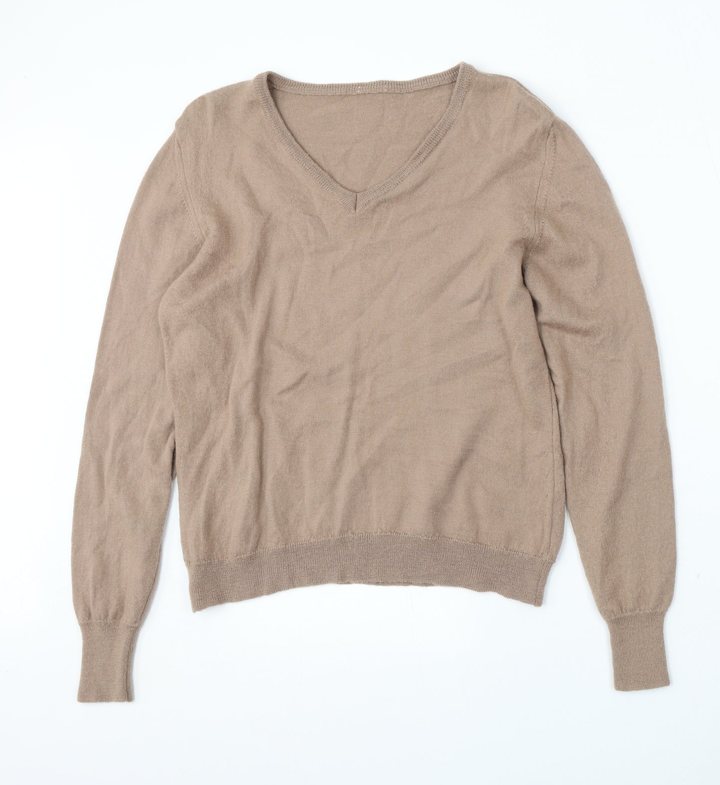 Preworn Womens Beige V-Neck  Wool Pullover Jumper Size M