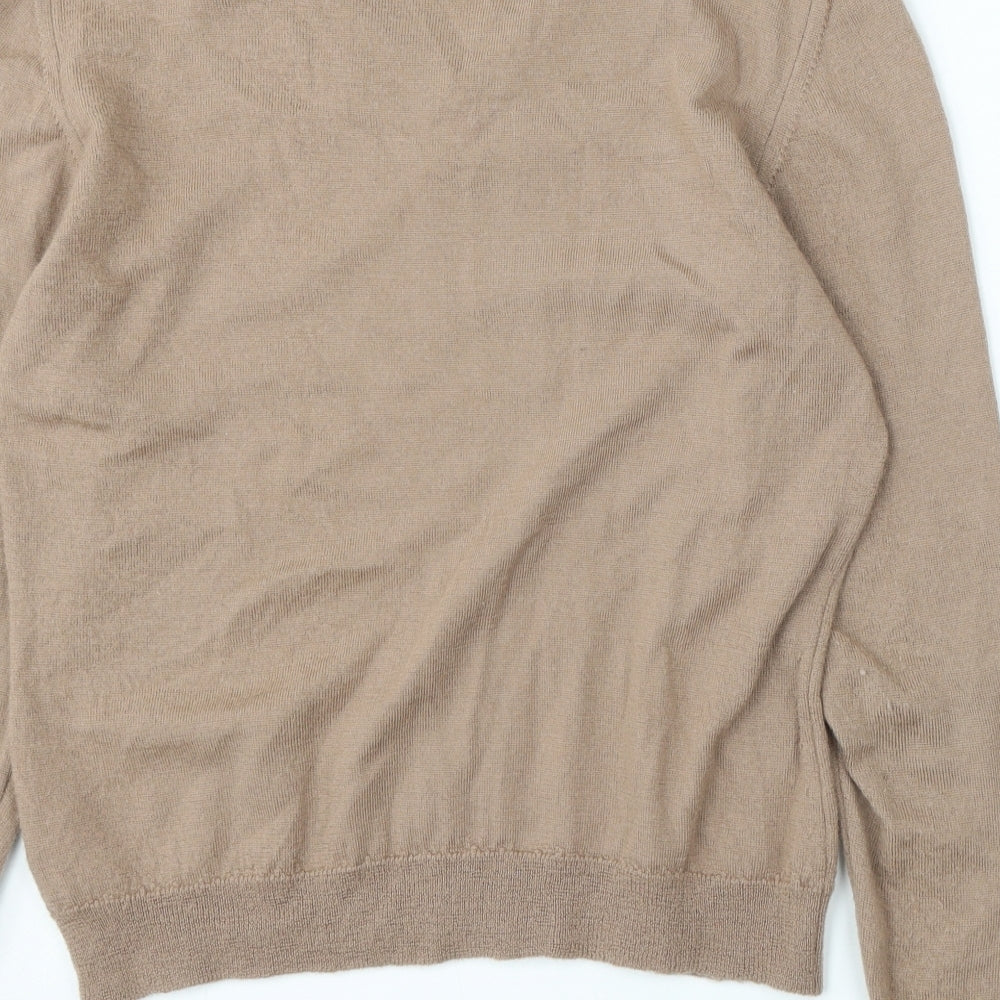 Preworn Womens Beige V-Neck  Wool Pullover Jumper Size M