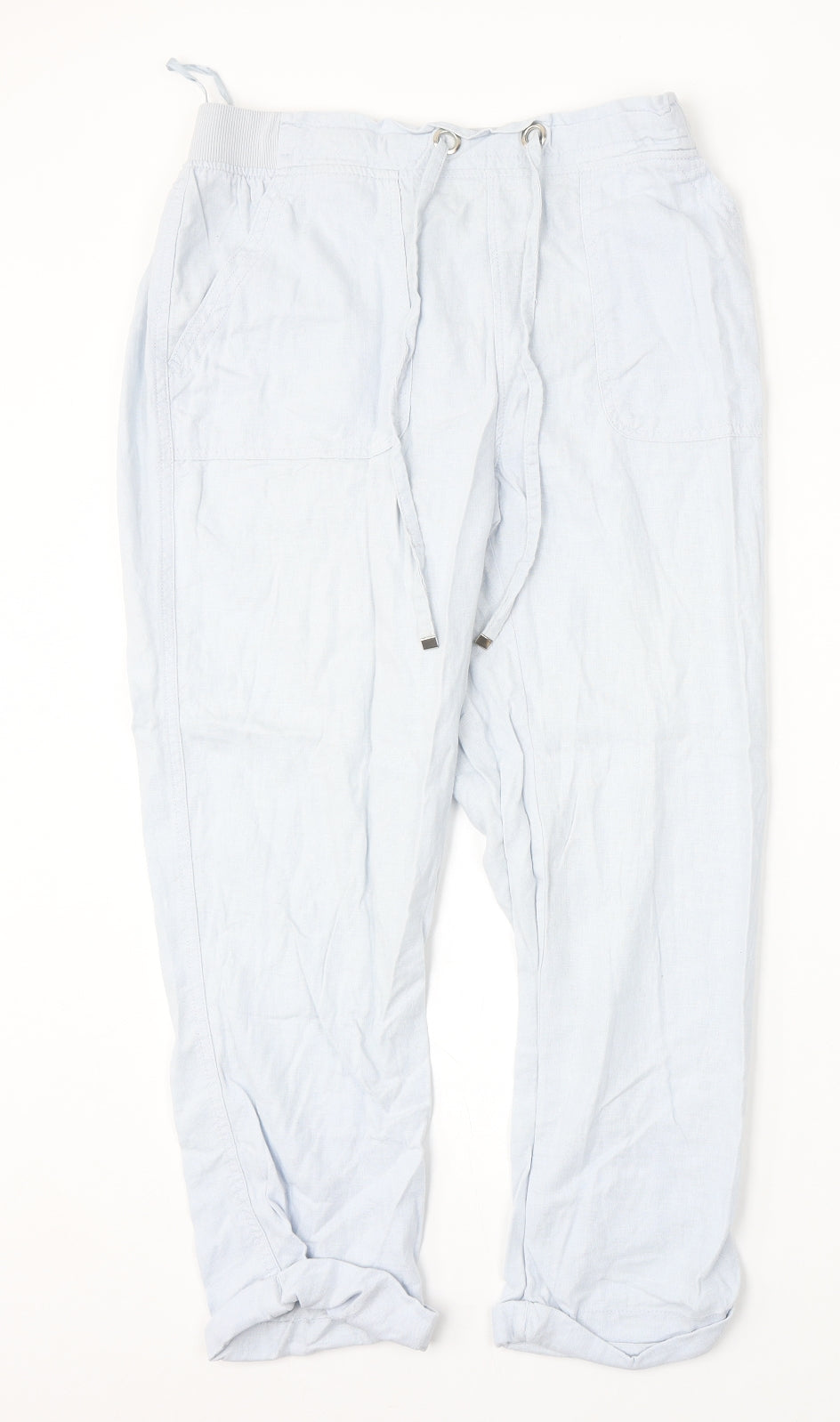 Peacocks Womens Blue  Linen Trousers  Size 12 L26 in Regular