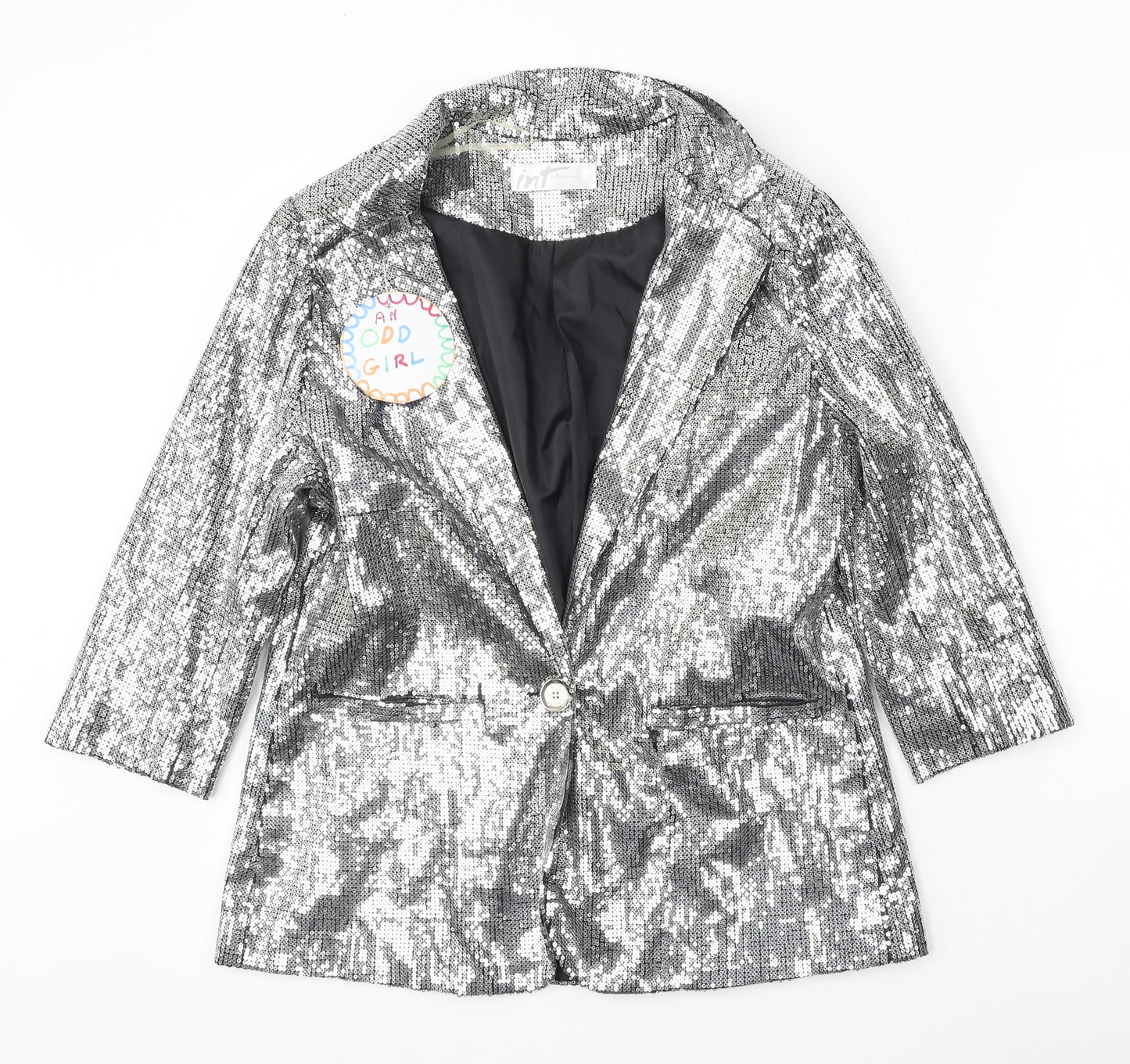 Internacionale Womens Silver  Polyester Jacket Blazer Size 14
