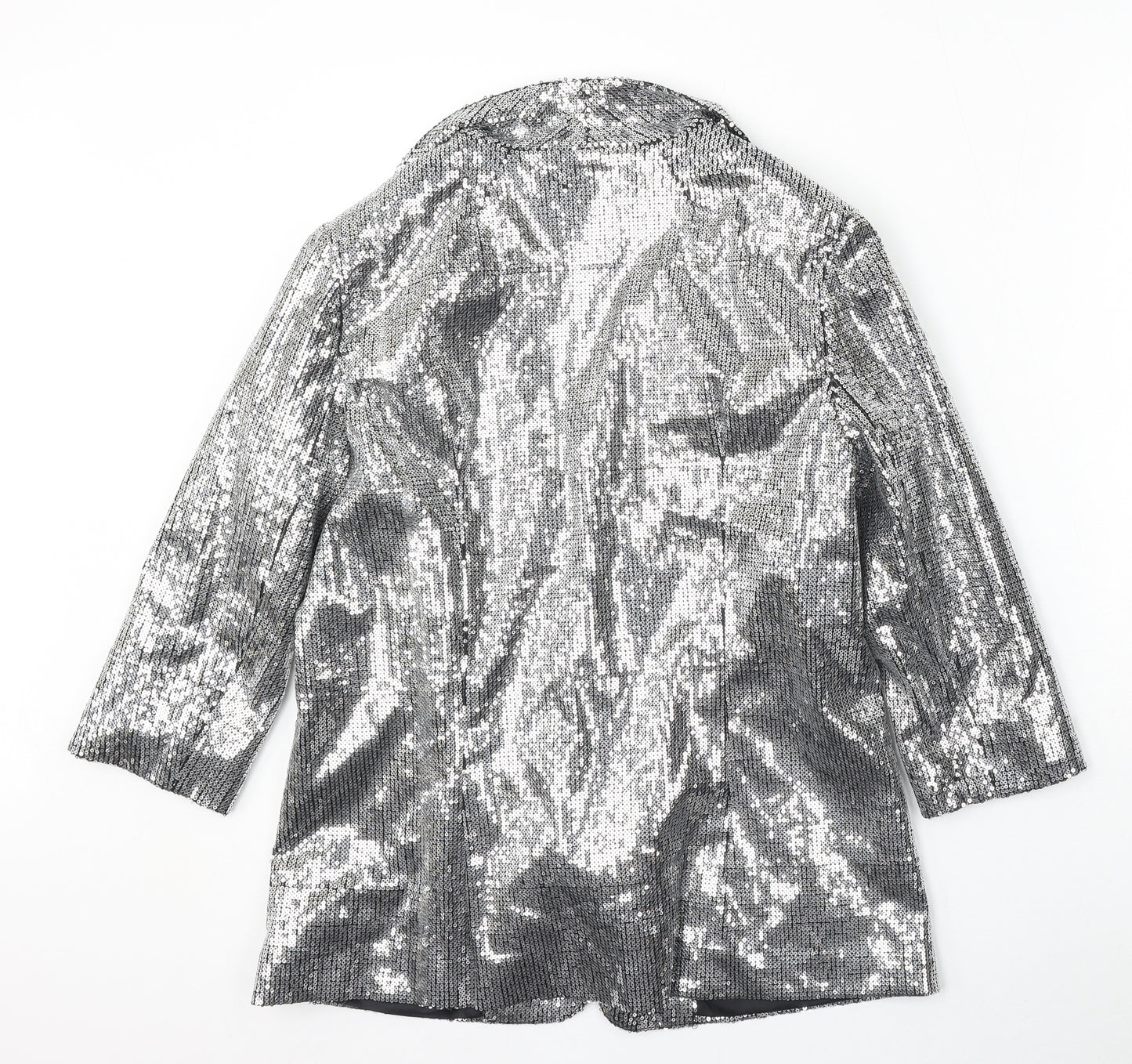 Internacionale Womens Silver  Polyester Jacket Blazer Size 14