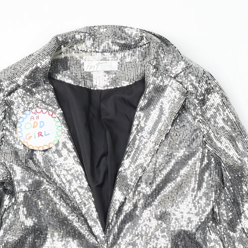 Internacionale Womens Silver  Polyester Jacket Blazer Size 14