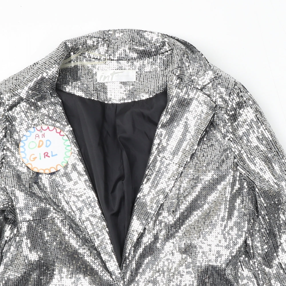 Internacionale Womens Silver  Polyester Jacket Blazer Size 14