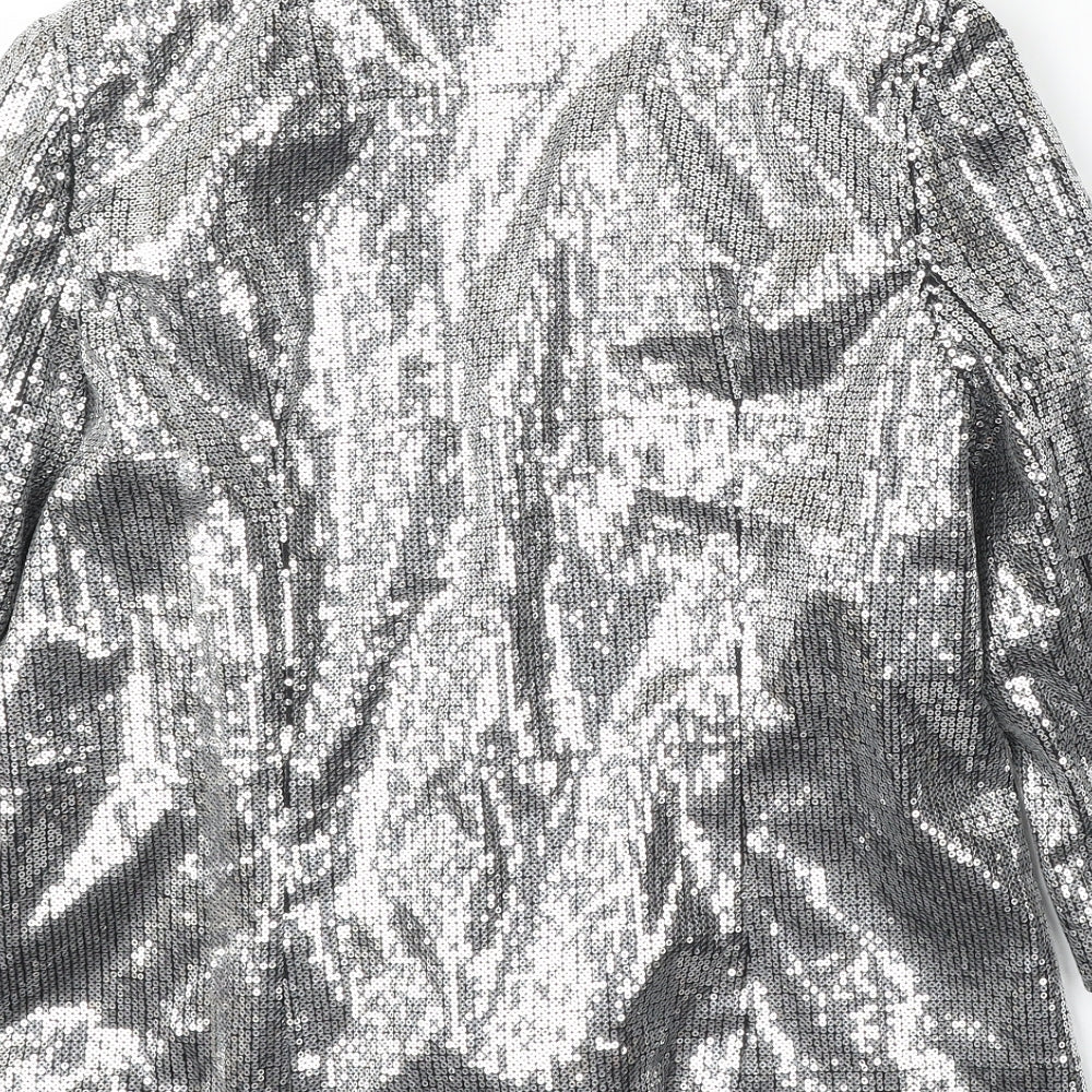 Internacionale Womens Silver  Polyester Jacket Blazer Size 14