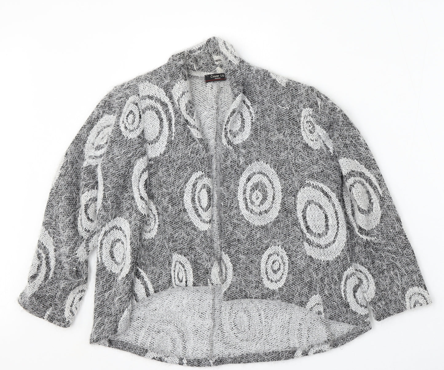 Cover Up Womens Grey V-Neck Geometric Viscose Cardigan Jumper Size S
