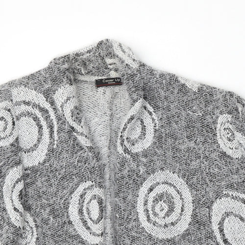 Cover Up Womens Grey V-Neck Geometric Viscose Cardigan Jumper Size S