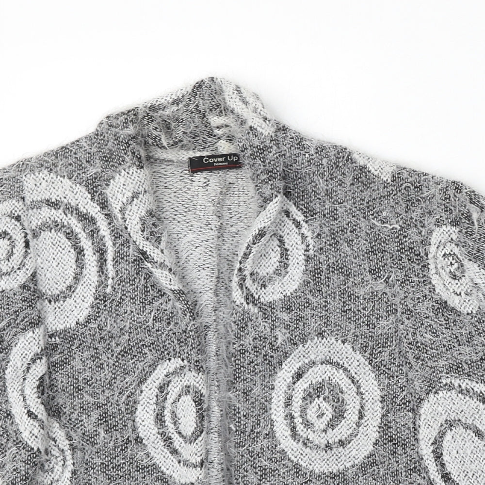 Cover Up Womens Grey V-Neck Geometric Viscose Cardigan Jumper Size S