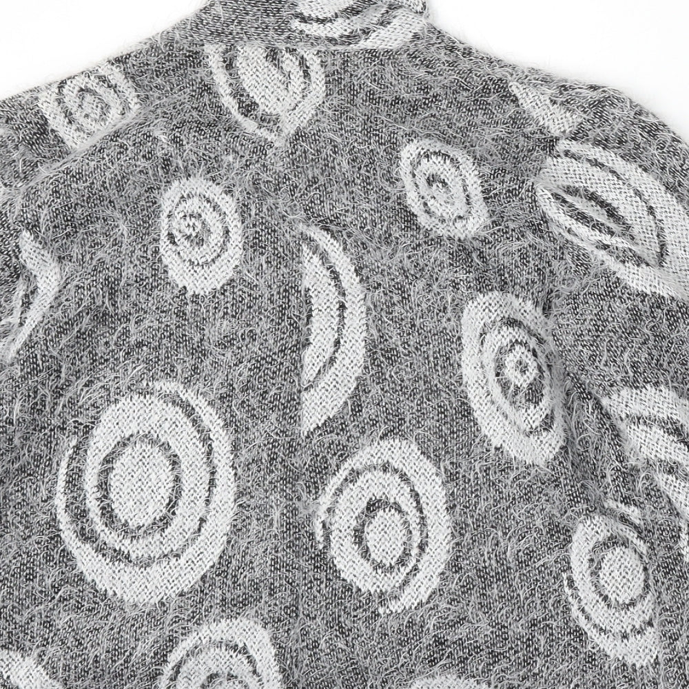 Cover Up Womens Grey V-Neck Geometric Viscose Cardigan Jumper Size S