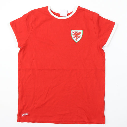 Primark Girls Red  Cotton Basic T-Shirt Size 11-12 Years Round Neck  - Wales FC