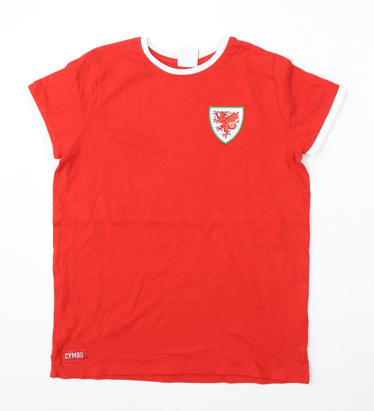 Primark Girls Red  Cotton Basic T-Shirt Size 11-12 Years Round Neck  - Wales FC