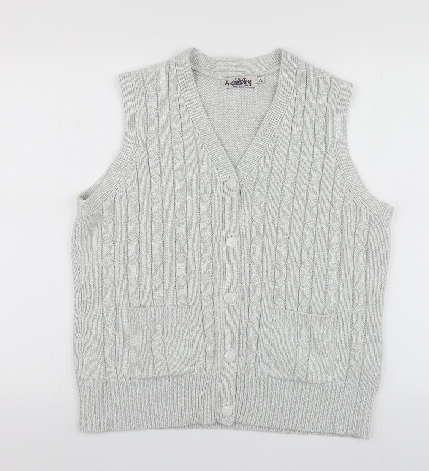 Honor Milburn  Womens Grey V-Neck  Acrylic Vest Jumper Size 18