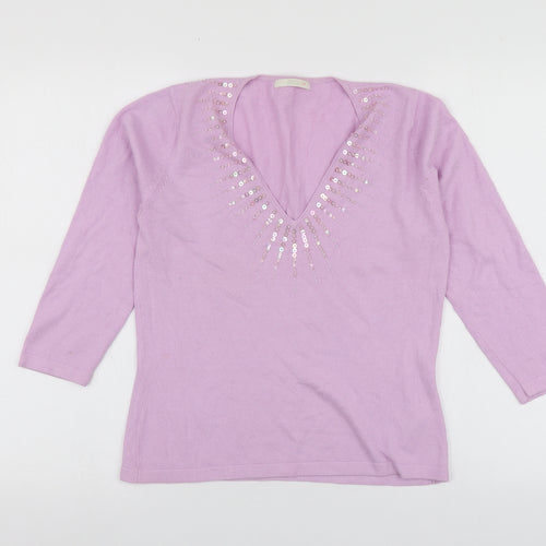 M&S  Womens Purple V-Neck  Viscose Pullover Jumper Size 12