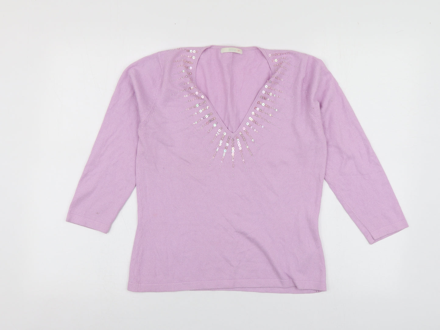 M&S  Womens Purple V-Neck  Viscose Pullover Jumper Size 12