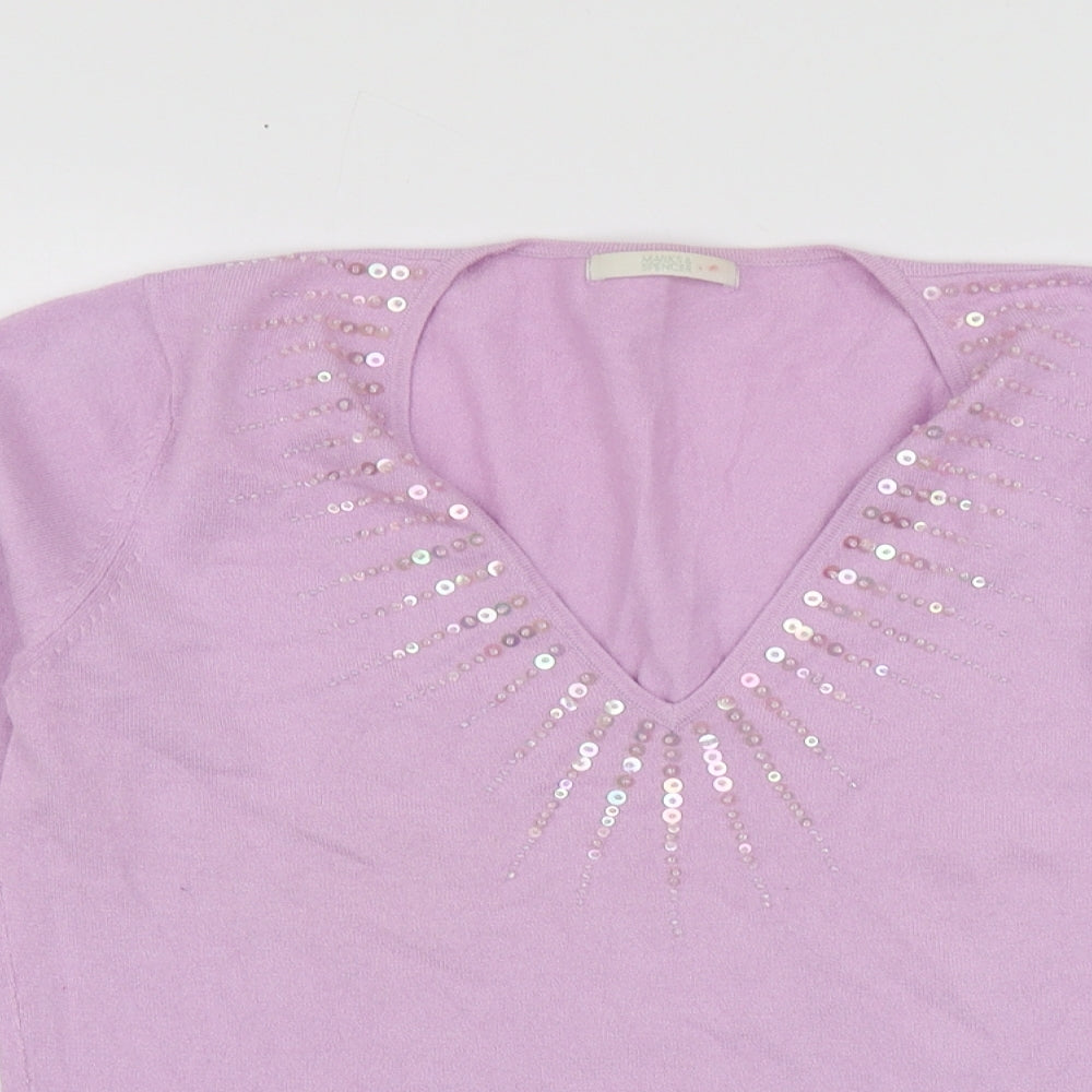 M&S  Womens Purple V-Neck  Viscose Pullover Jumper Size 12