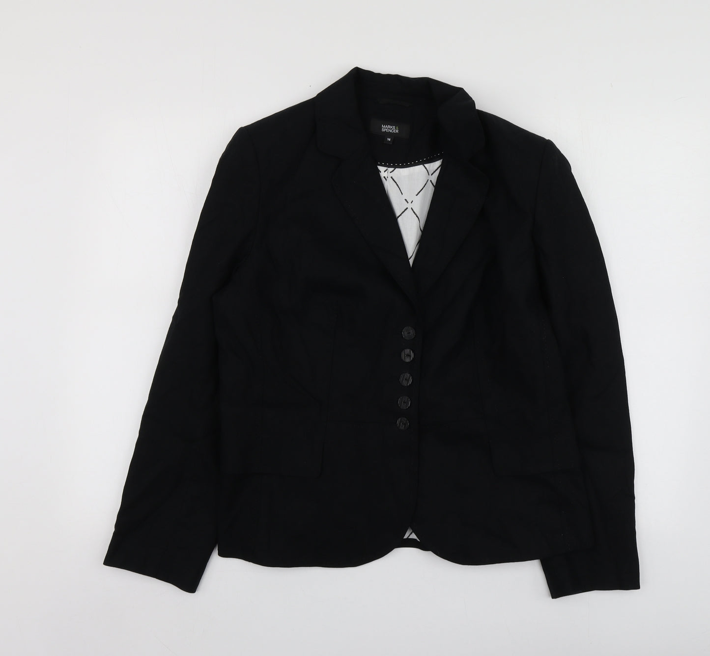 M&S Womens Black  Polyester Jacket Suit Jacket Size 16