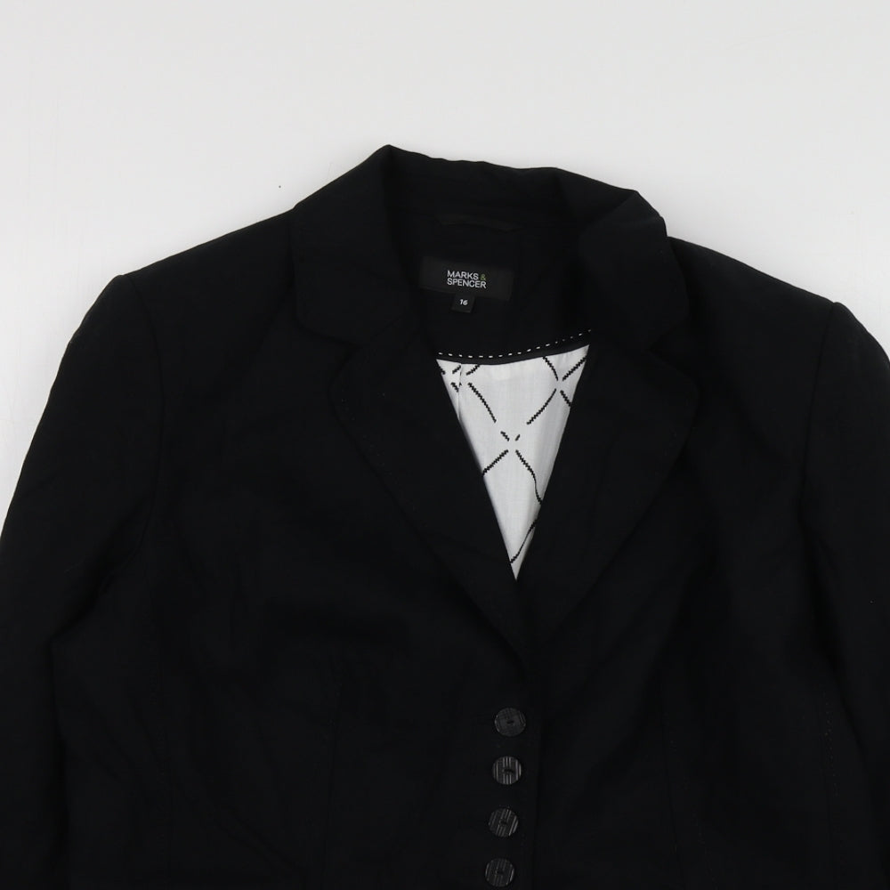 M&S Womens Black  Polyester Jacket Suit Jacket Size 16
