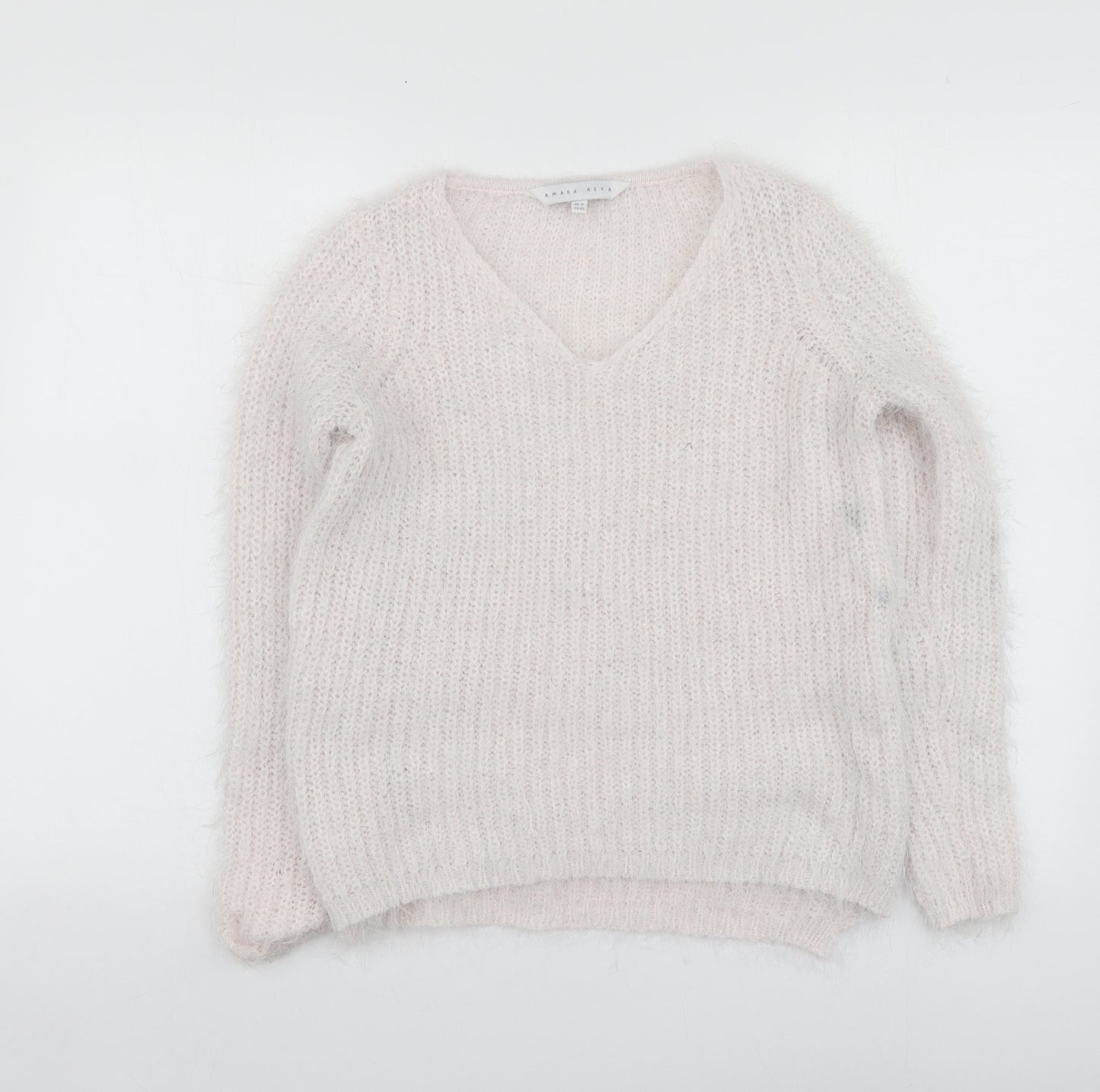 Amara Reya Womens Pink Round Neck  Acrylic Pullover Jumper Size 8