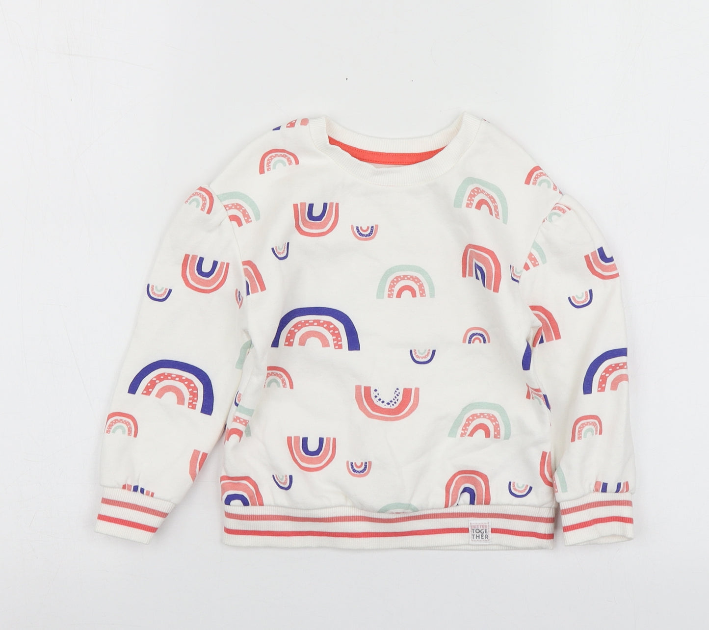 Nutmeg Girls White Geometric Cotton Pullover Sweatshirt Size 2-3 Years