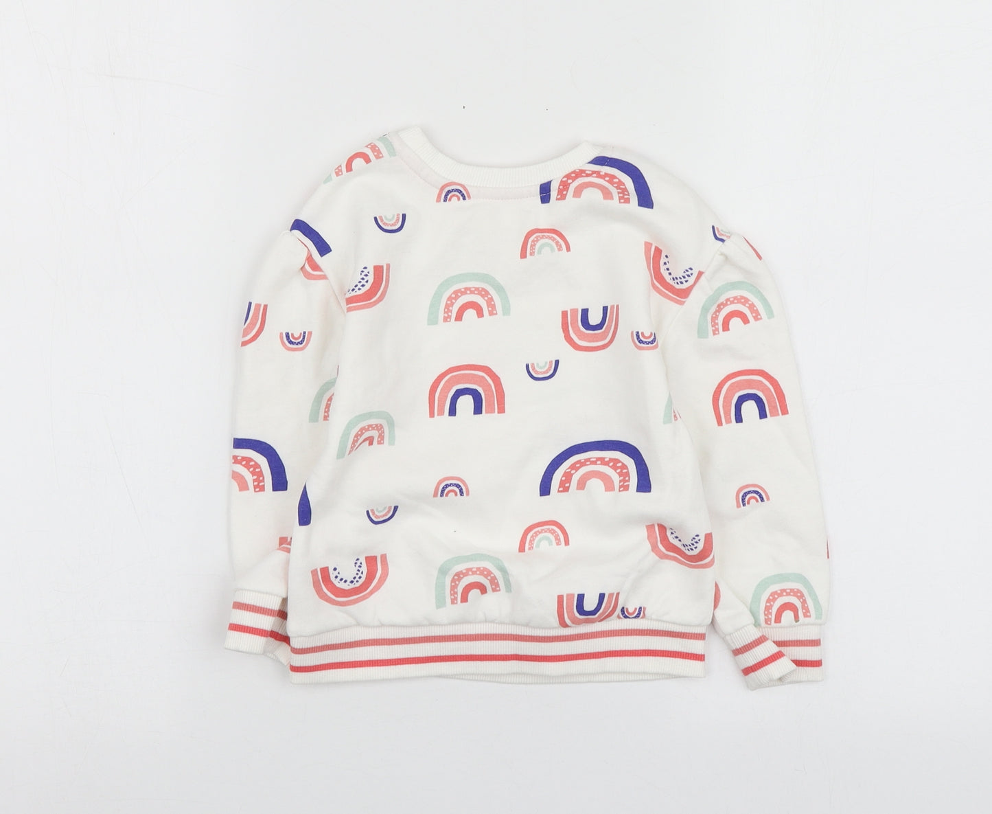 Nutmeg Girls White Geometric Cotton Pullover Sweatshirt Size 2-3 Years