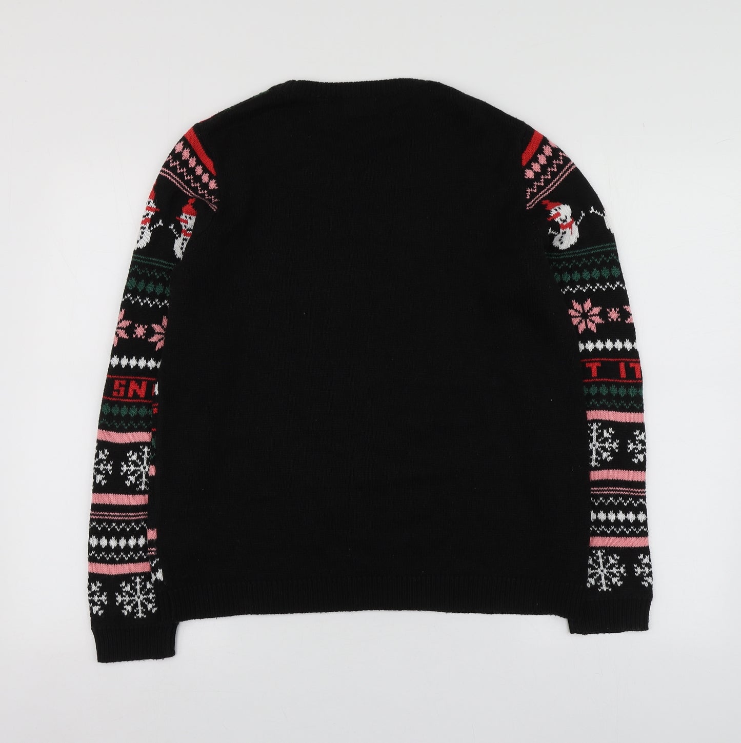 New Look Womens Black Round Neck Geometric Acrylic Pullover Jumper Size M   - Santa Jumper
