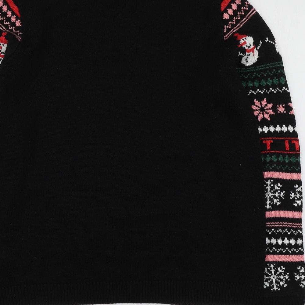 New Look Womens Black Round Neck Geometric Acrylic Pullover Jumper Size M   - Santa Jumper