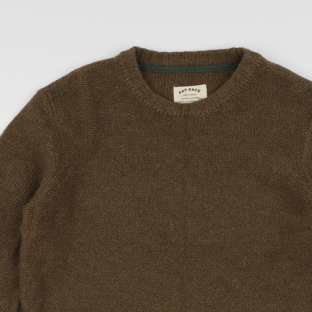 Fat Face Mens Brown Round Neck  Wool Pullover Jumper Size L