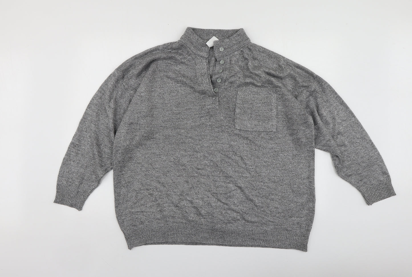HARVEST MOON Womens Grey V-Neck  Acrylic Pullover Jumper Size 14