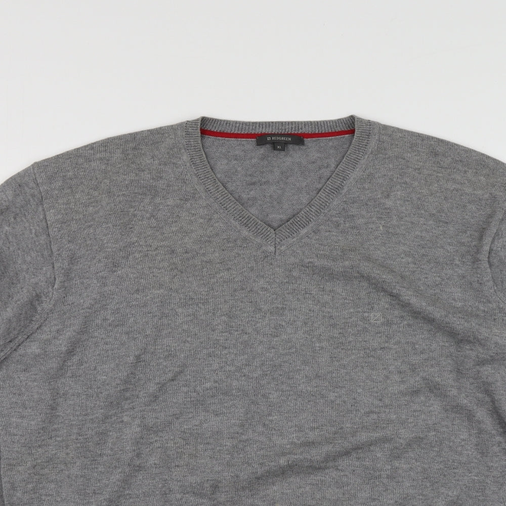 REDGREEN Mens Grey V-Neck  Acrylic Pullover Jumper Size XL