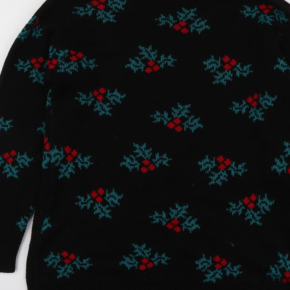 Remel Womens Black Round Neck Geometric Acrylic Pullover Jumper Size M   - Santa Jumper