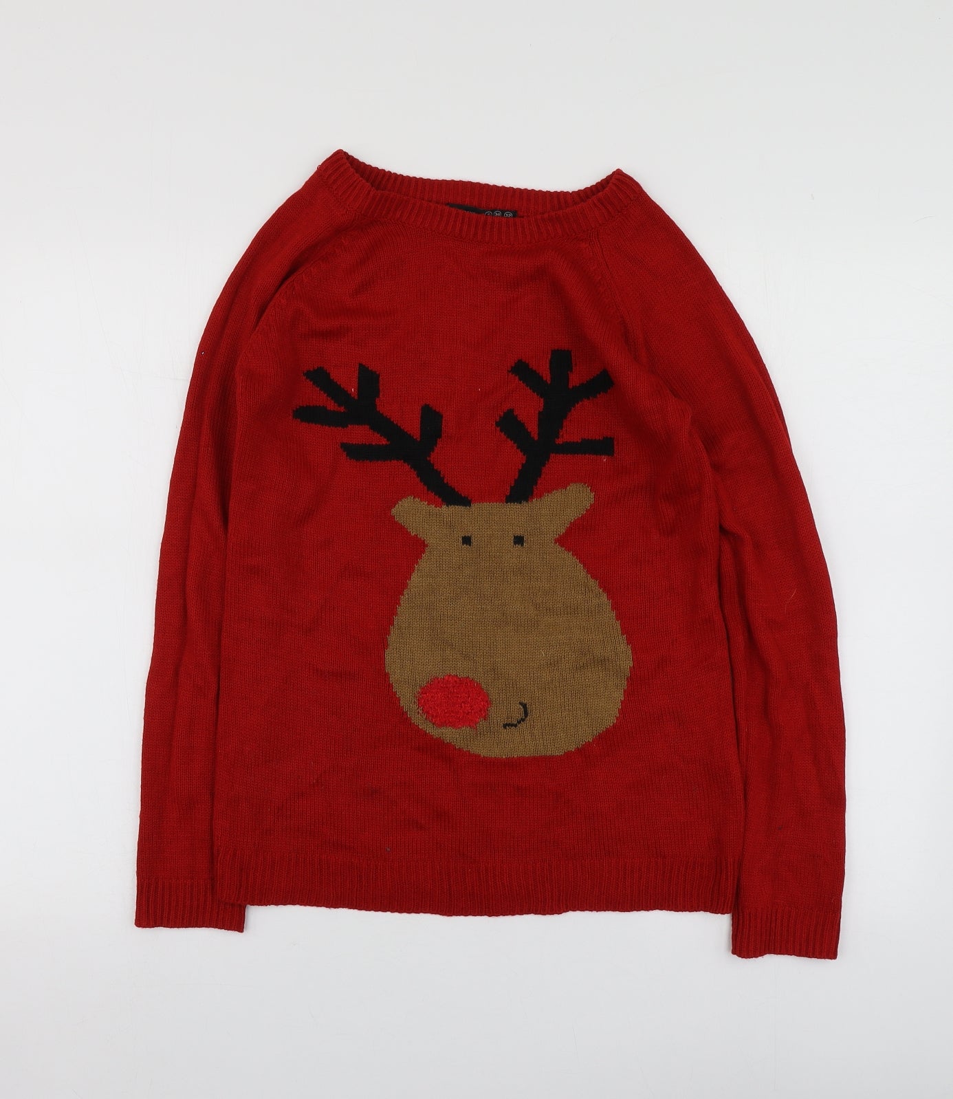 Atmosphere Womens Red Round Neck Geometric Acrylic Pullover Jumper Size 6   - Santa Jumper