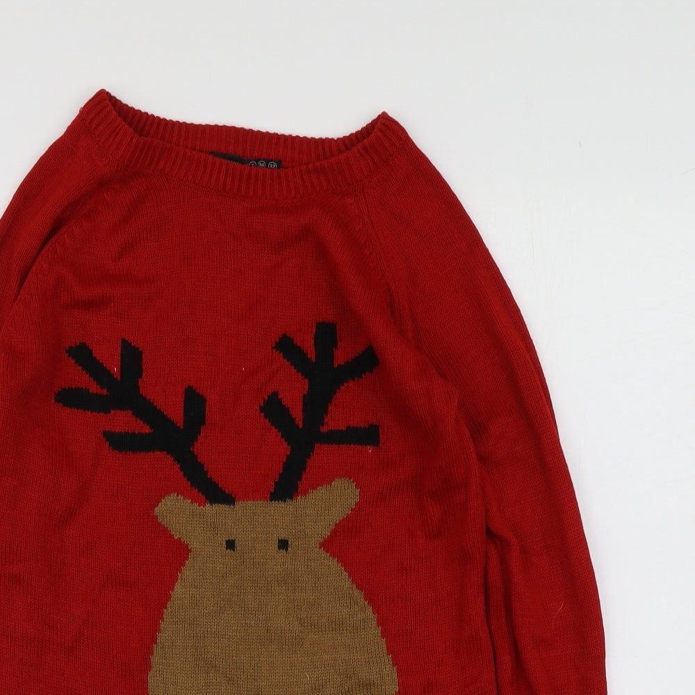 Atmosphere Womens Red Round Neck Geometric Acrylic Pullover Jumper Size 6   - Santa Jumper
