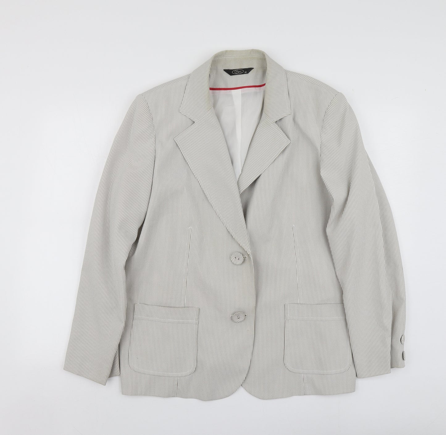 BM Womens Beige Striped Polyester Jacket Suit Jacket Size 20