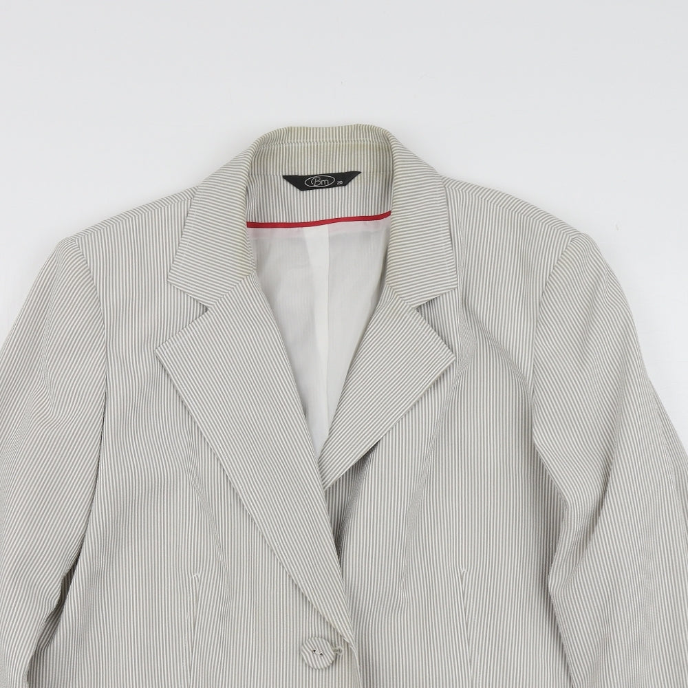 BM Womens Beige Striped Polyester Jacket Suit Jacket Size 20