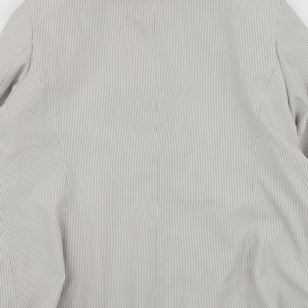 BM Womens Beige Striped Polyester Jacket Suit Jacket Size 20