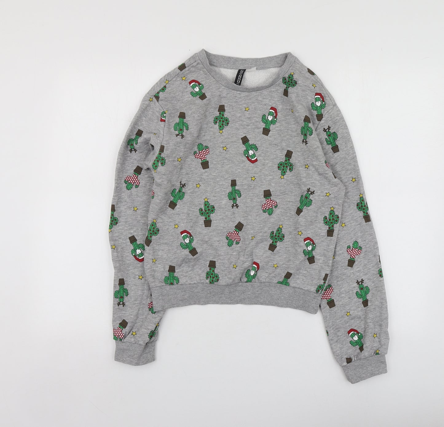 H&M Womens Grey Geometric Cotton Pullover Sweatshirt Size XS