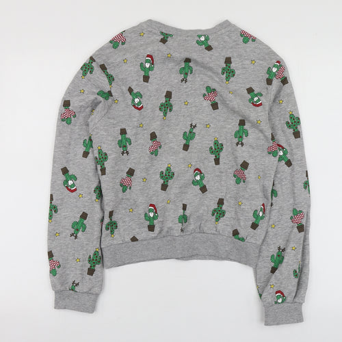 H&M Womens Grey Geometric Cotton Pullover Sweatshirt Size XS
