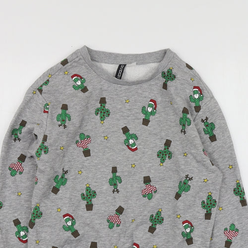 H&M Womens Grey Geometric Cotton Pullover Sweatshirt Size XS
