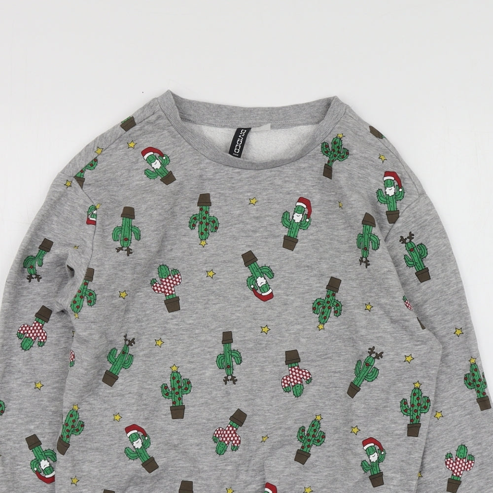 H&M Womens Grey Geometric Cotton Pullover Sweatshirt Size XS