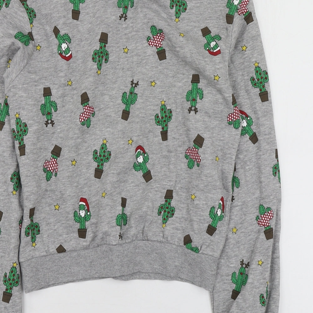 H&M Womens Grey Geometric Cotton Pullover Sweatshirt Size XS