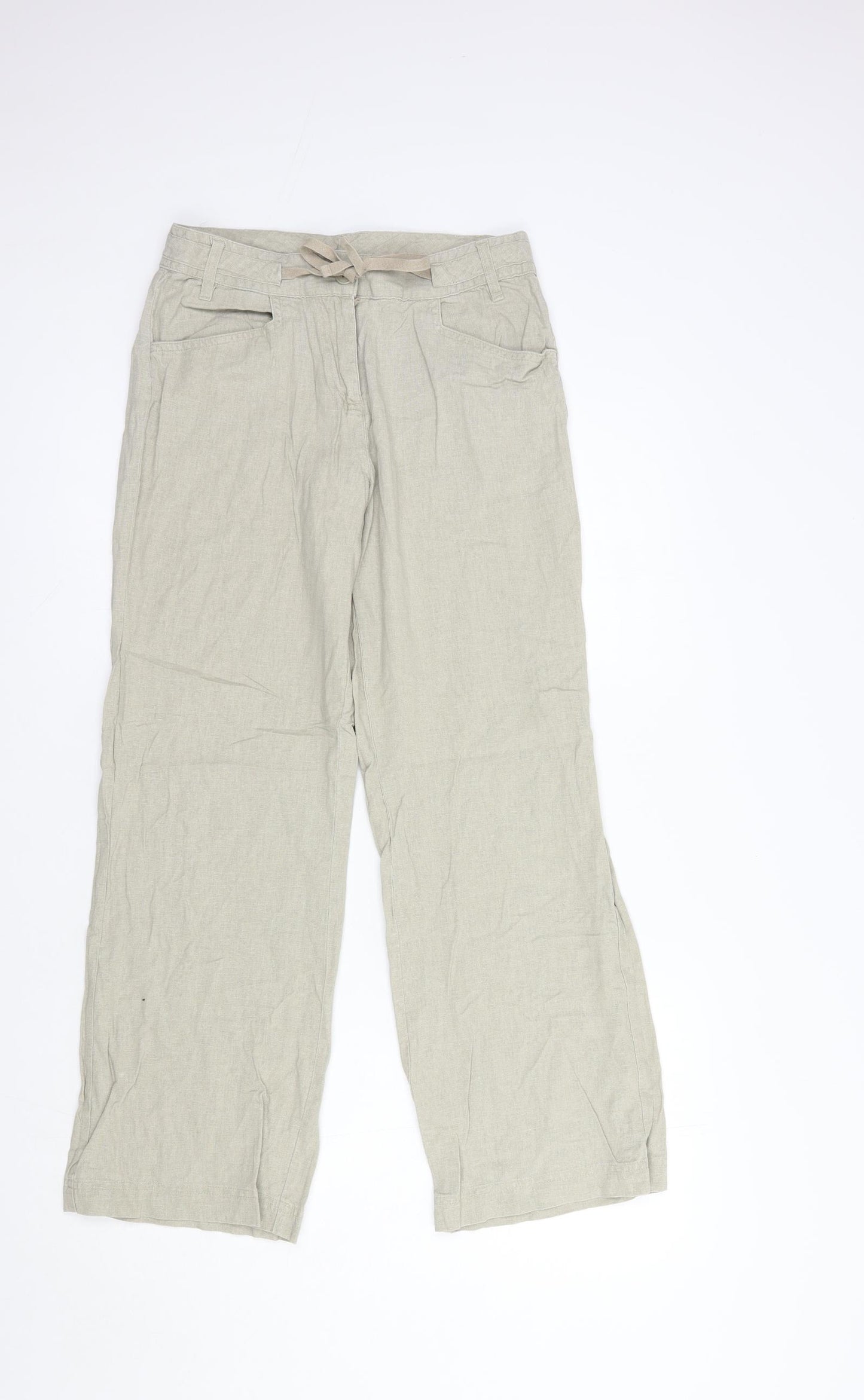 Papaya Womens Beige  Linen Trousers  Size 6 L28 in Regular Button