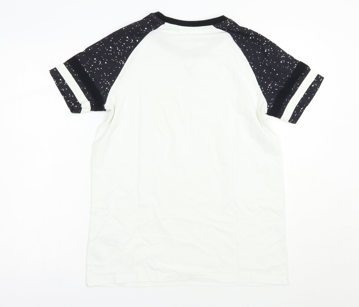 Marks and Spencer Boys White Colourblock Cotton Pullover T-Shirt Size 13-14 Years Crew Neck Pullover