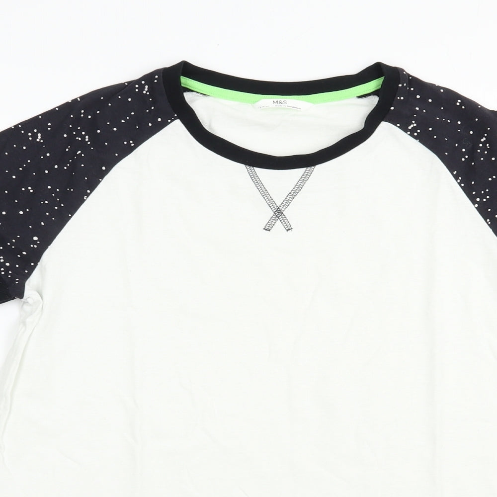 Marks and Spencer Boys White Colourblock Cotton Pullover T-Shirt Size 13-14 Years Crew Neck Pullover
