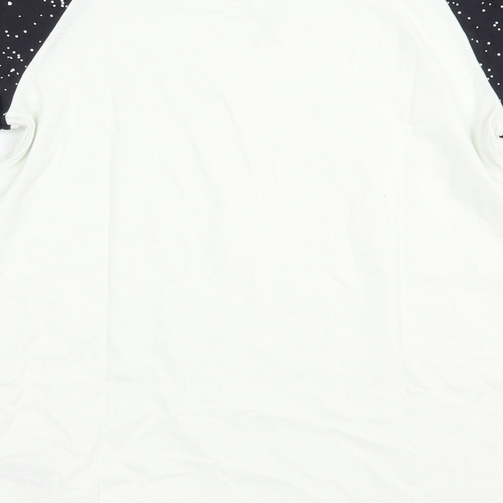 Marks and Spencer Boys White Colourblock Cotton Pullover T-Shirt Size 13-14 Years Crew Neck Pullover