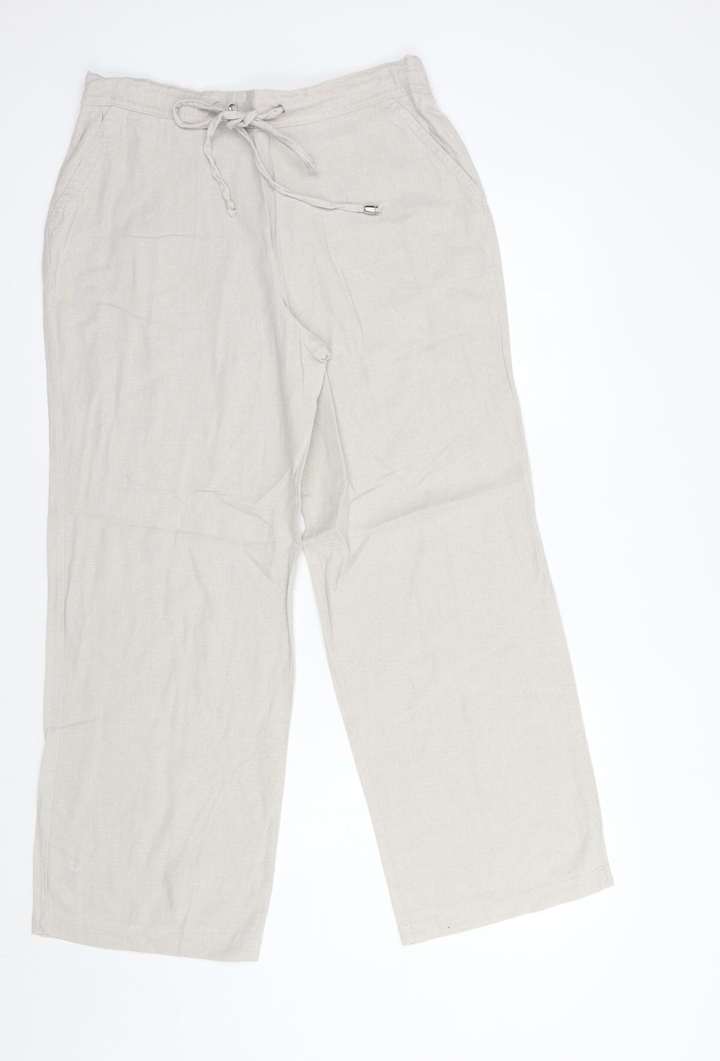 Dixie Womens Beige  Linen Trousers  Size 16 L29 in Regular Drawstring