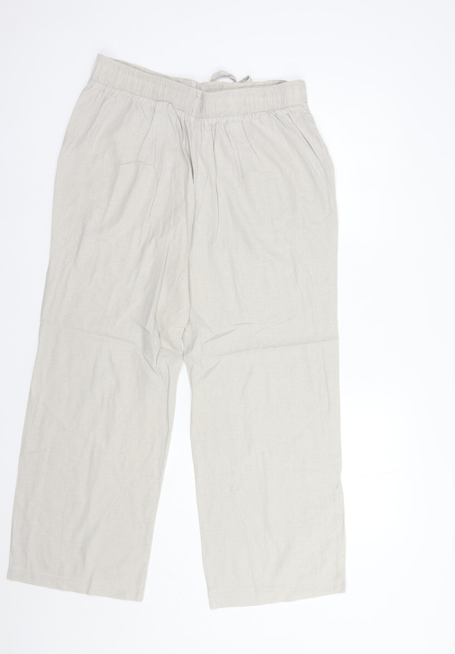 Dixie Womens Beige  Linen Trousers  Size 16 L29 in Regular Drawstring