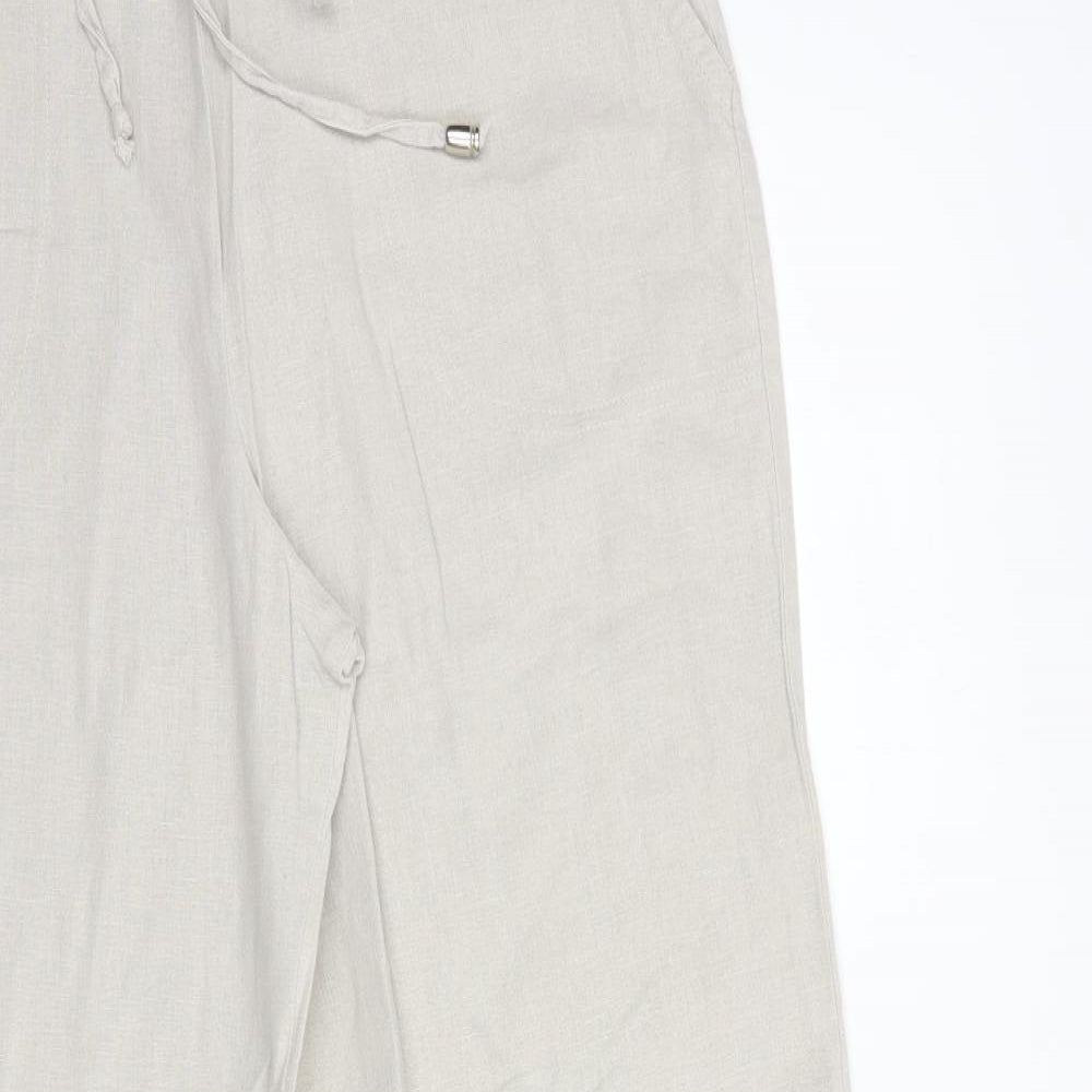 Dixie Womens Beige  Linen Trousers  Size 16 L29 in Regular Drawstring